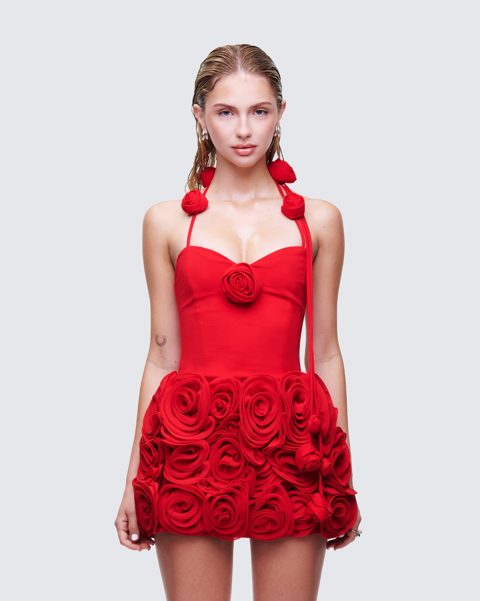 Bellerose Red Rose Detail Halter Corset Top model front