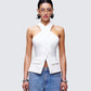 Elina Cream Halter Neck Waistcoat model front