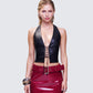 Selena Black Embossed Lace Up Top