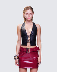 Selena Black Embossed Lace Up Top