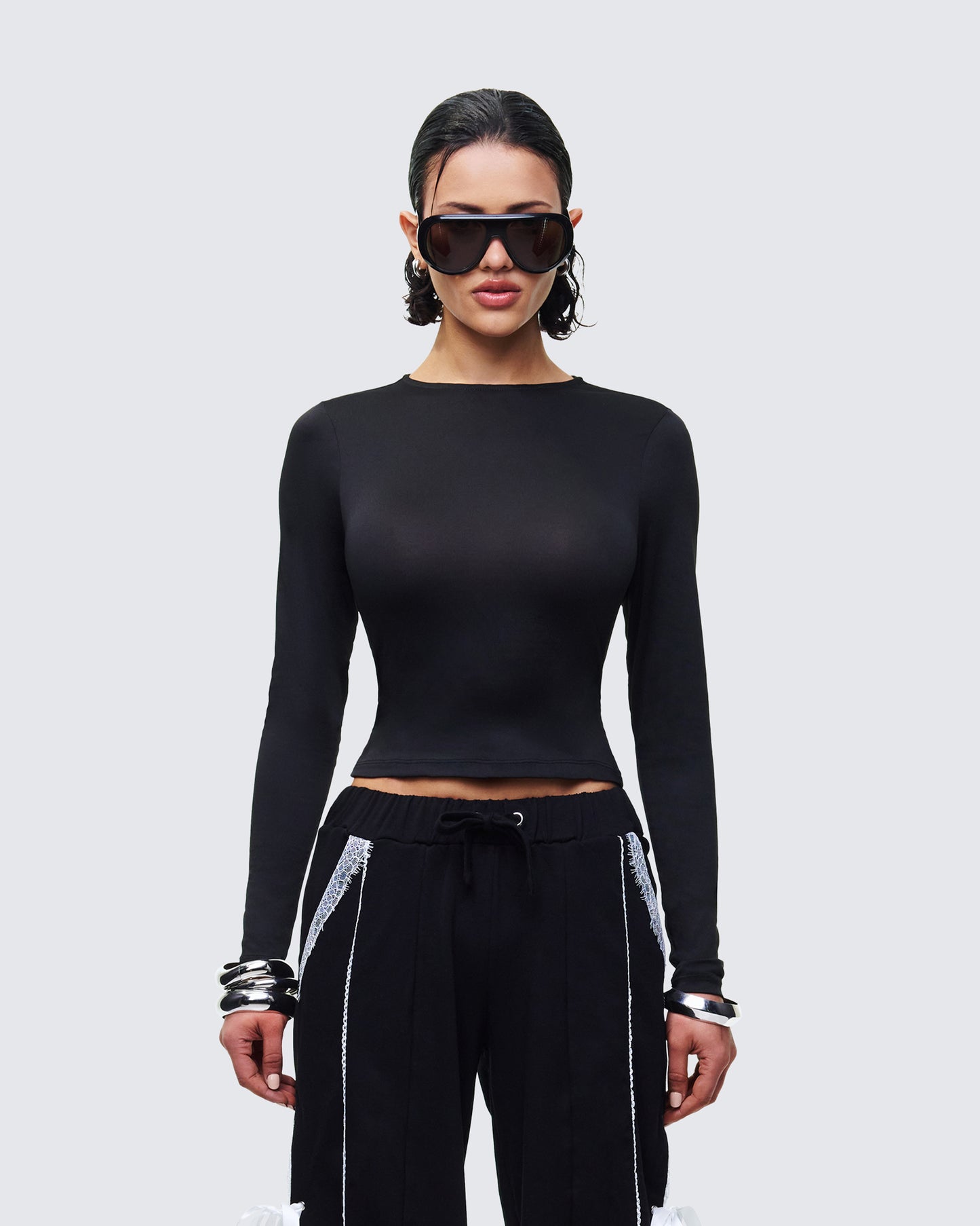 Vivi Black Jersey Long Sleeve Top