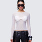 Orpheus White Mesh Long Sleeve Top model front