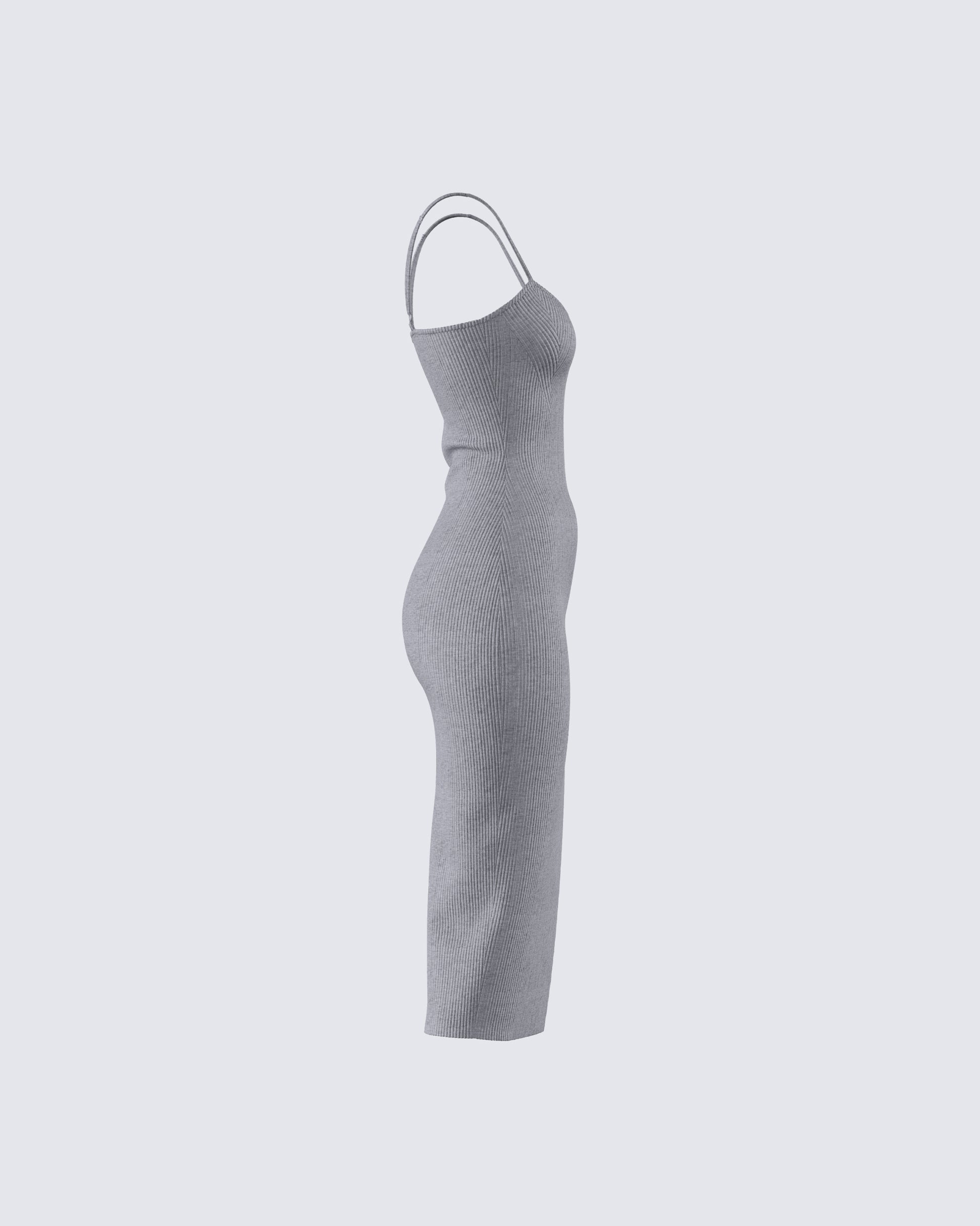 Grey Ribbed Sweater Dress - Bodycon Midi Slit FINESSE Grey Ribbed Sweater Dress - Bodycon Midi Slit FINESSE