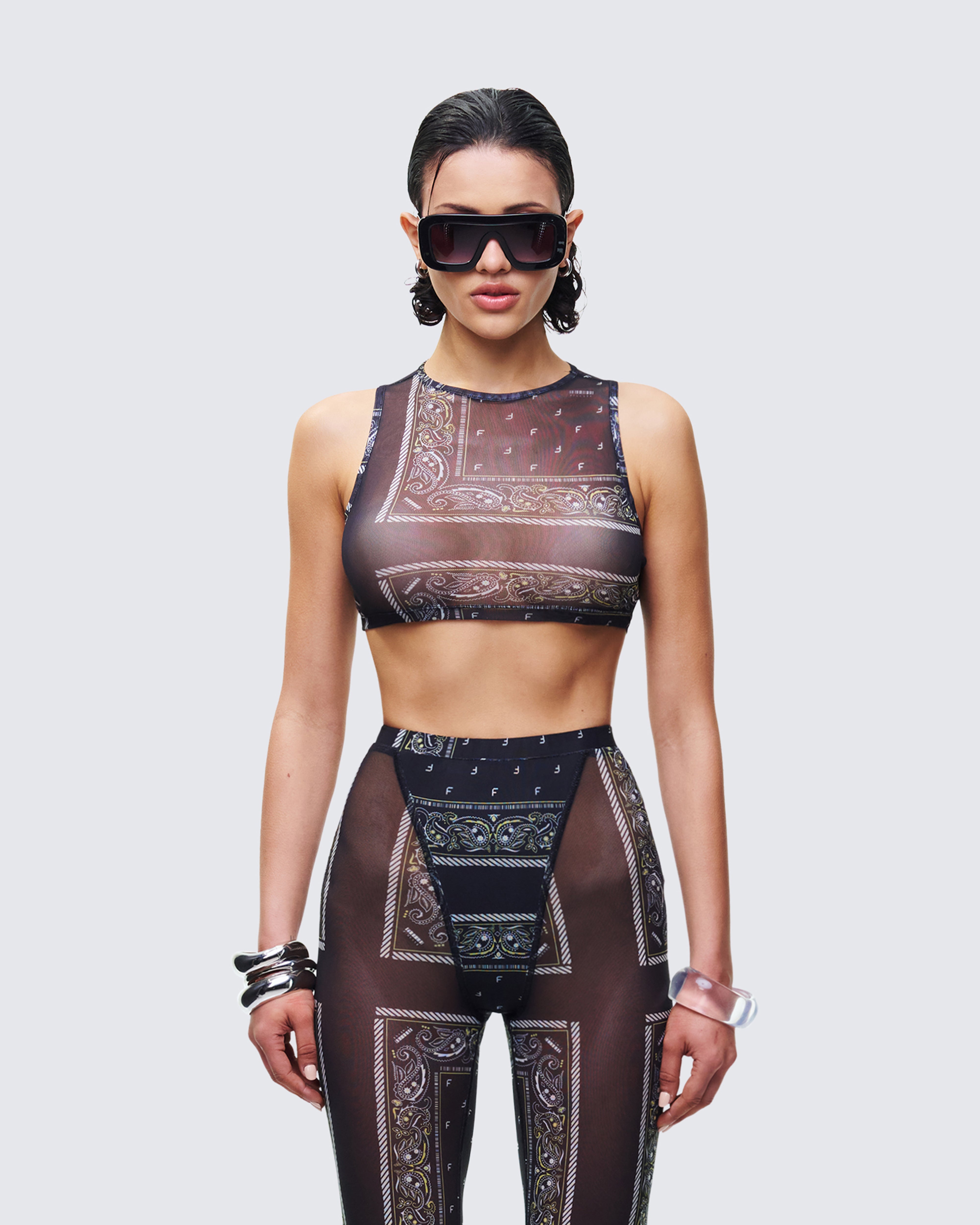 Black Bandana Print Mesh Crop Top - Festival Ready – FINESSE