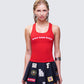 Noel Red Ribbed Slogan Tank model front