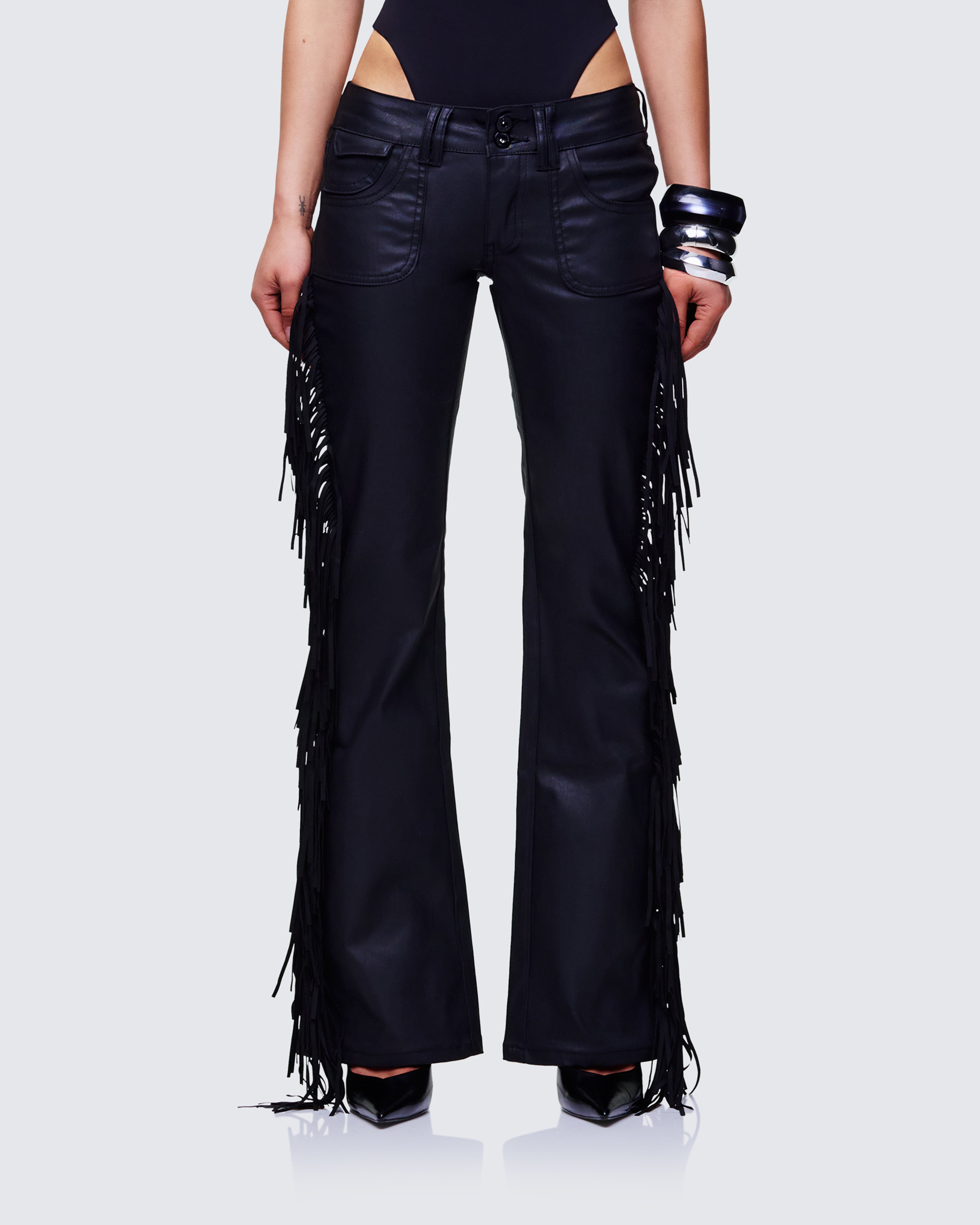 Black Fringe Flare Jeans - Western Style Denim – FINESSE