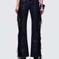 Delilah Black Denim Fringe Jeans model front