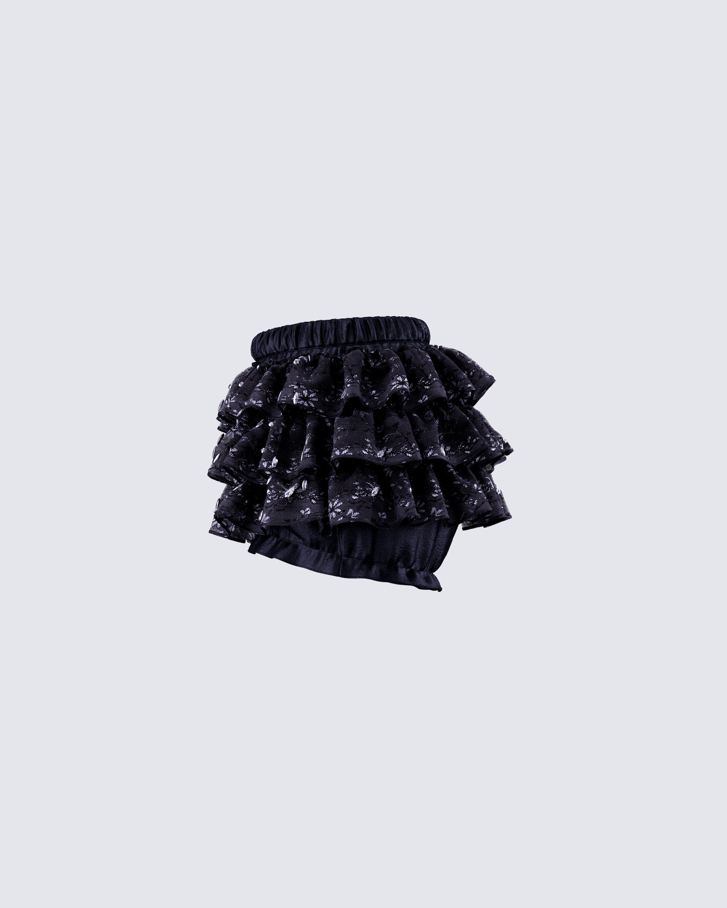 Love Hand Beaded Rhinestone Black Ruffle Short