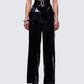 Melusine Black Vegan Leather Belted Paperbag Trousers model front