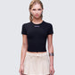 Swara Black Slogan Baby Tee model front