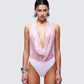 Alieka Pink Sequin Halter Bodysuit model front
