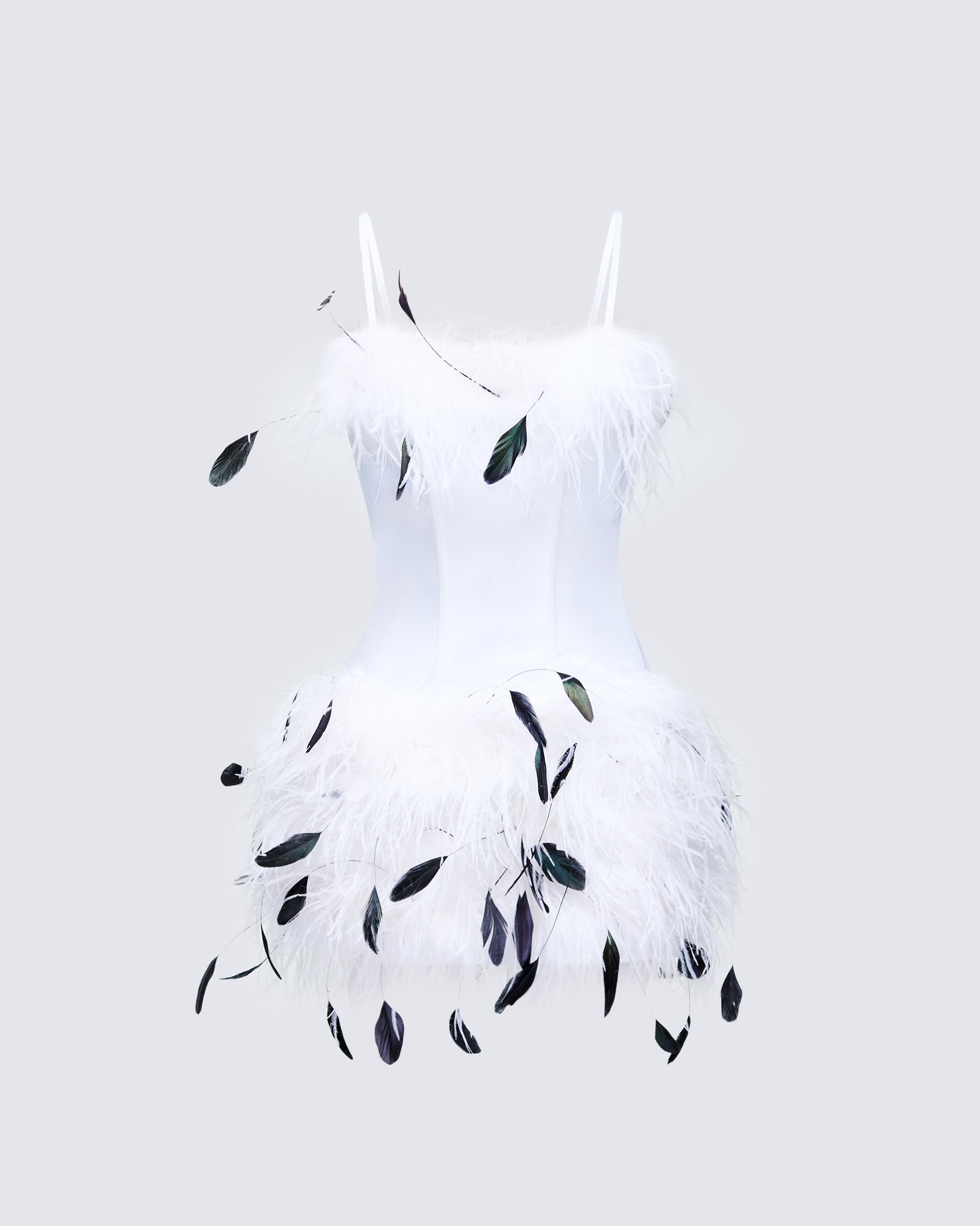 Meadow White Feather Backless Mini Dress front