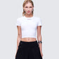 Swara White Slogan Baby Tee model front