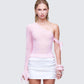 Sylphine Pink Mesh Asymmetric Top model front
