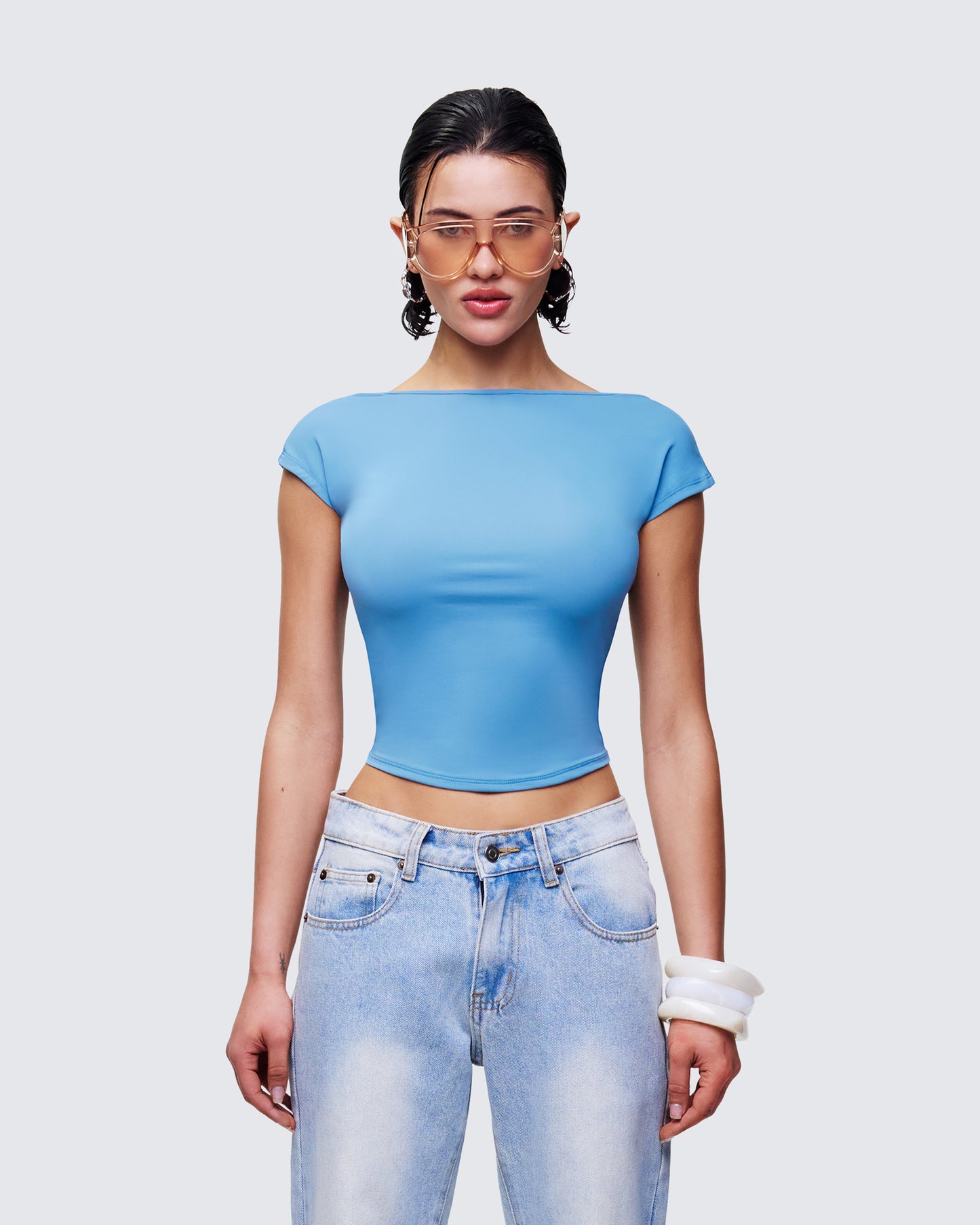 Caroline Blue Backless Top