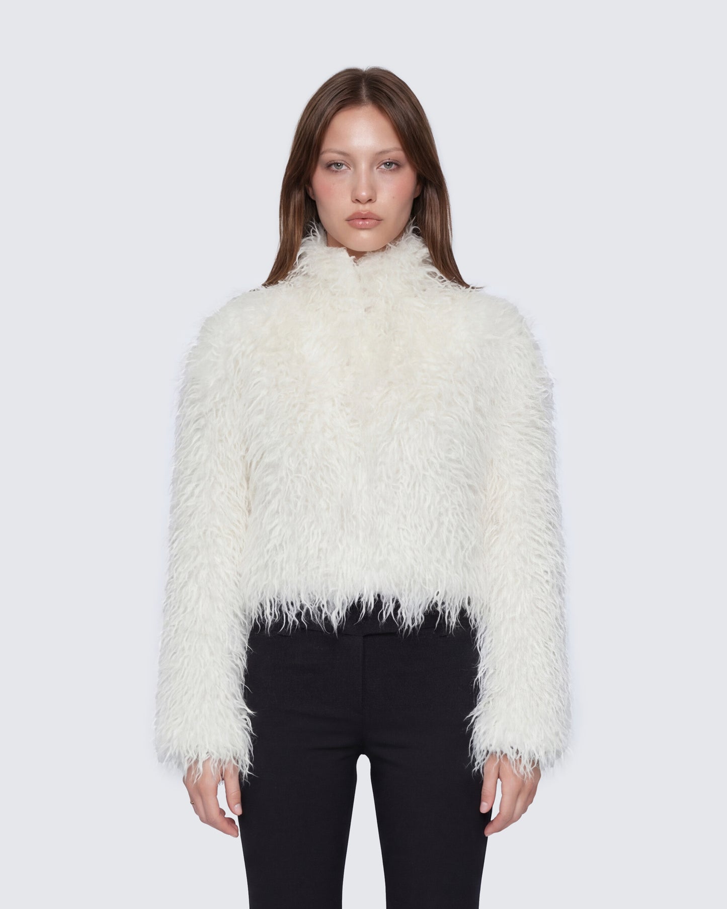Abiba White Faux Fur Boxy Jacket