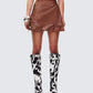 Breya Brown Vegan Leather Fringe Skirt model front
