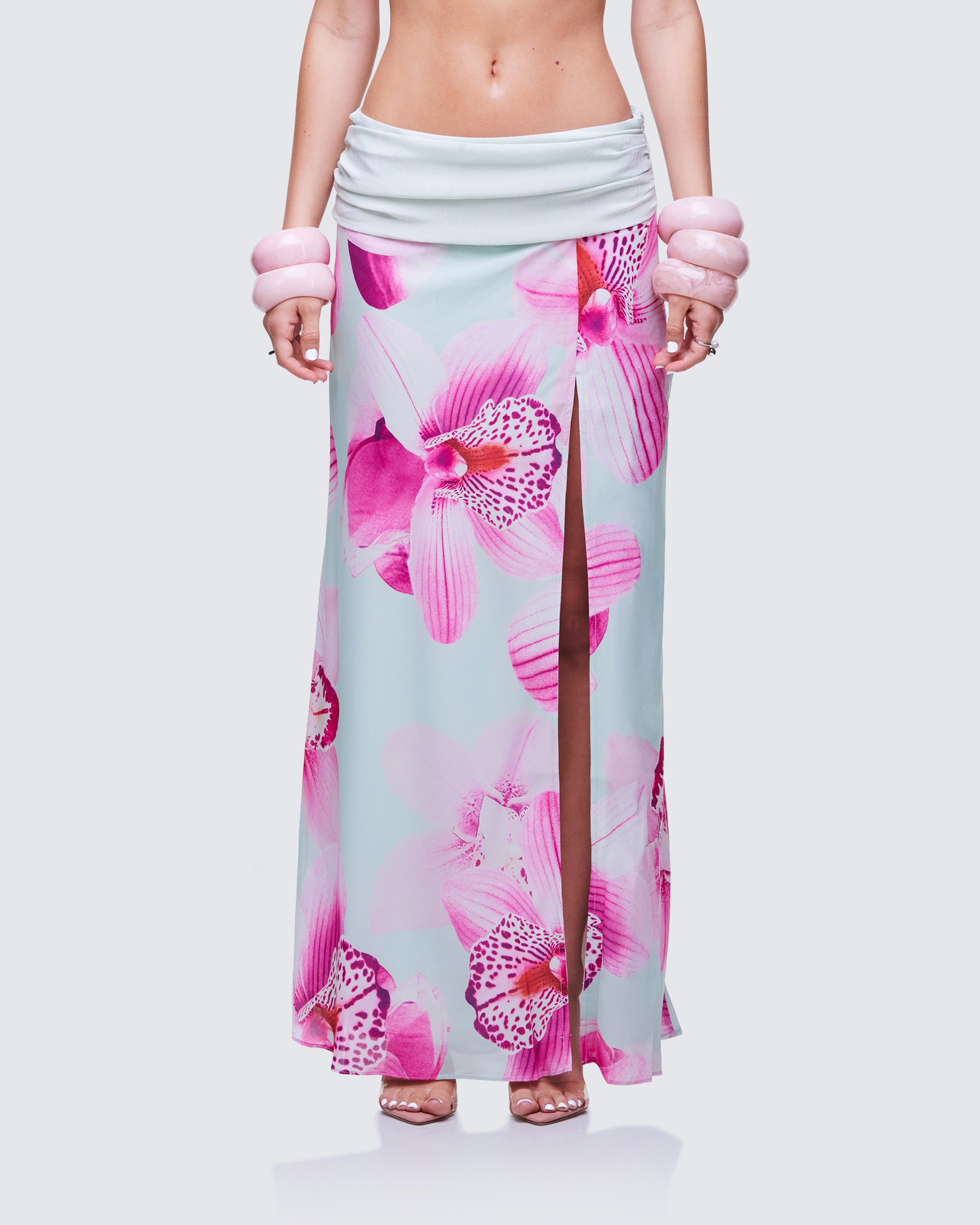 Alexis Printed Green Maxi Skirt