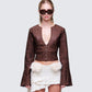 Viatrix Brown Vegan Leather Studded Jacket model front