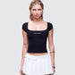 Levi Black Slogan Scoop Neck Tee model front