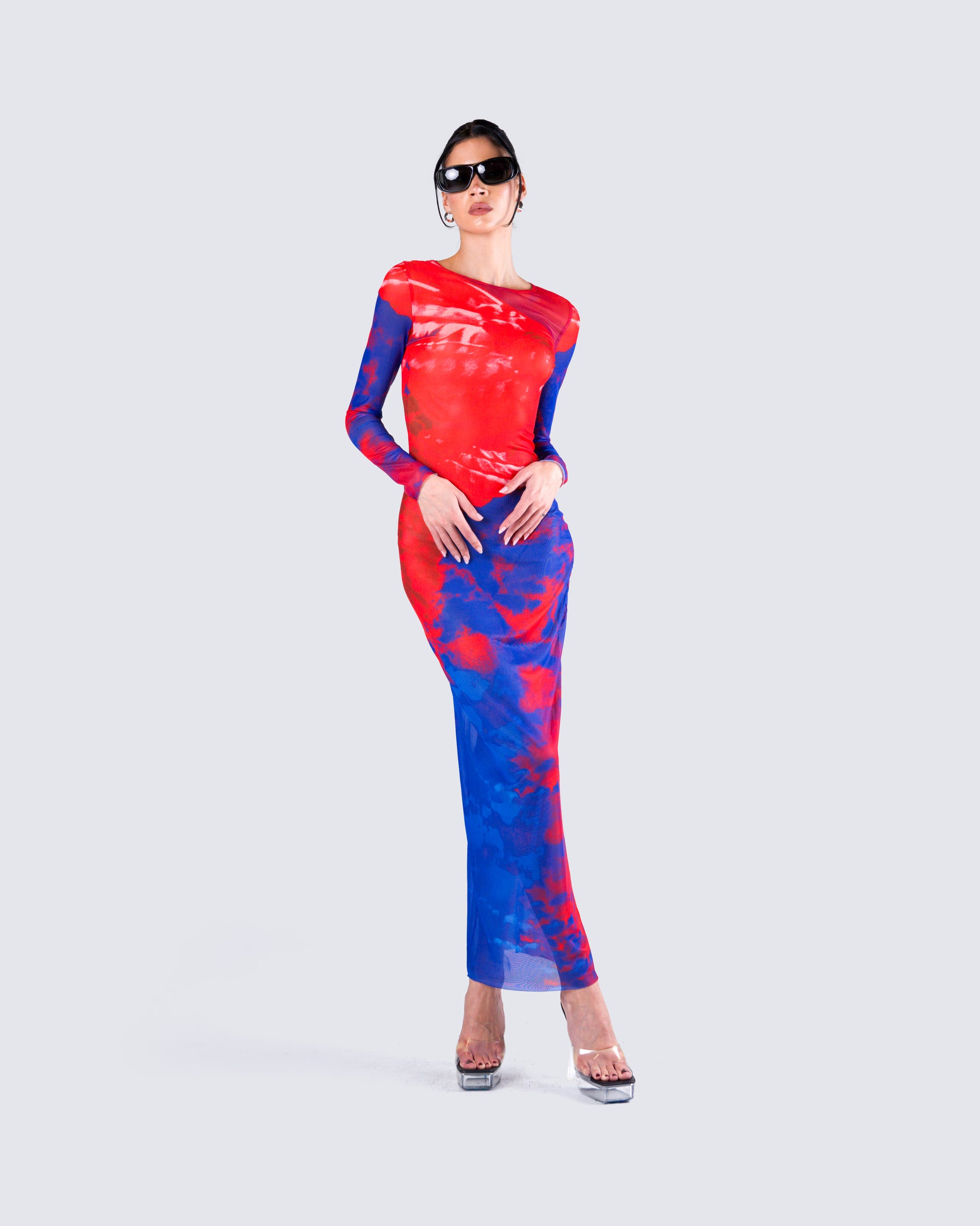 red blue maxi dress Jean Paul Gaultier SSENSE Exclusive Red & Blue 'The Squeletor' Maxi Dress