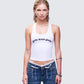 Joel White Ribbed Slogan Tank model front