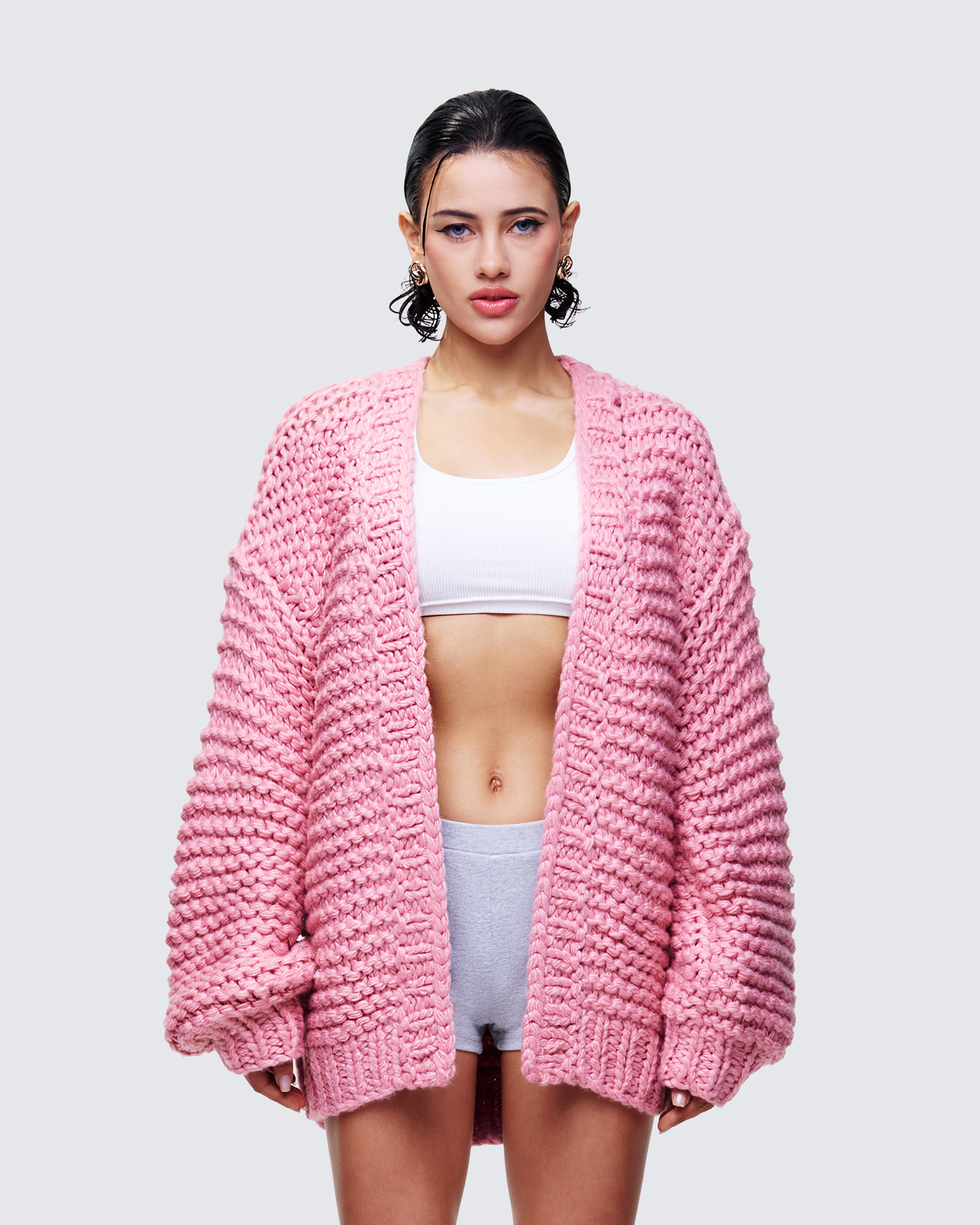 Blaise Pink Chunky Hand Knit Cardigan – FINESSE