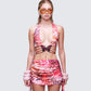 Cece Orange Printed Halterneck Top