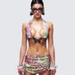 Cece Brown Printed Halterneck Top model front