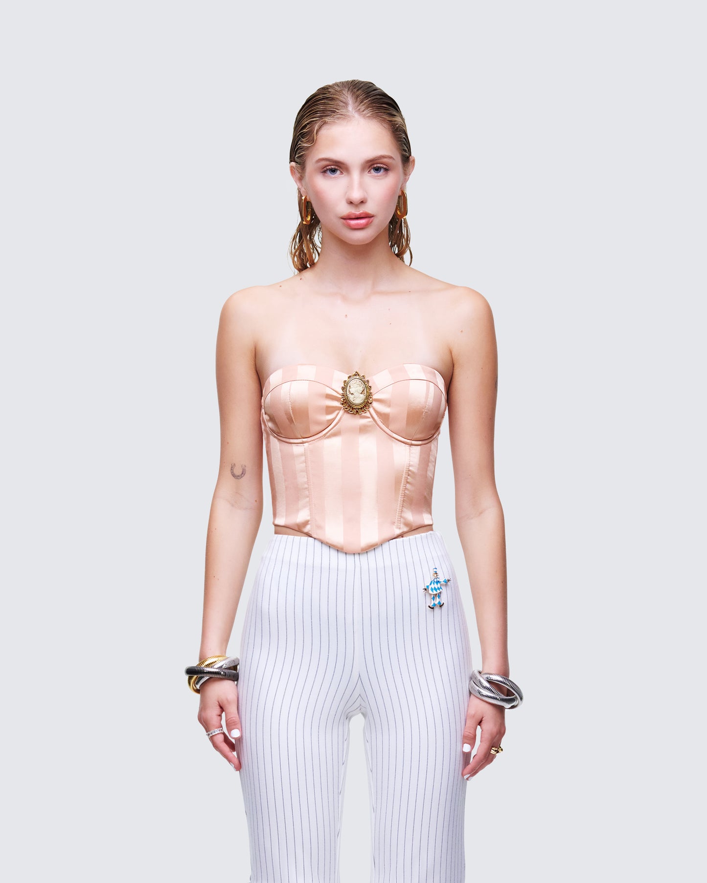 Salome Peach Stripe Corset Top