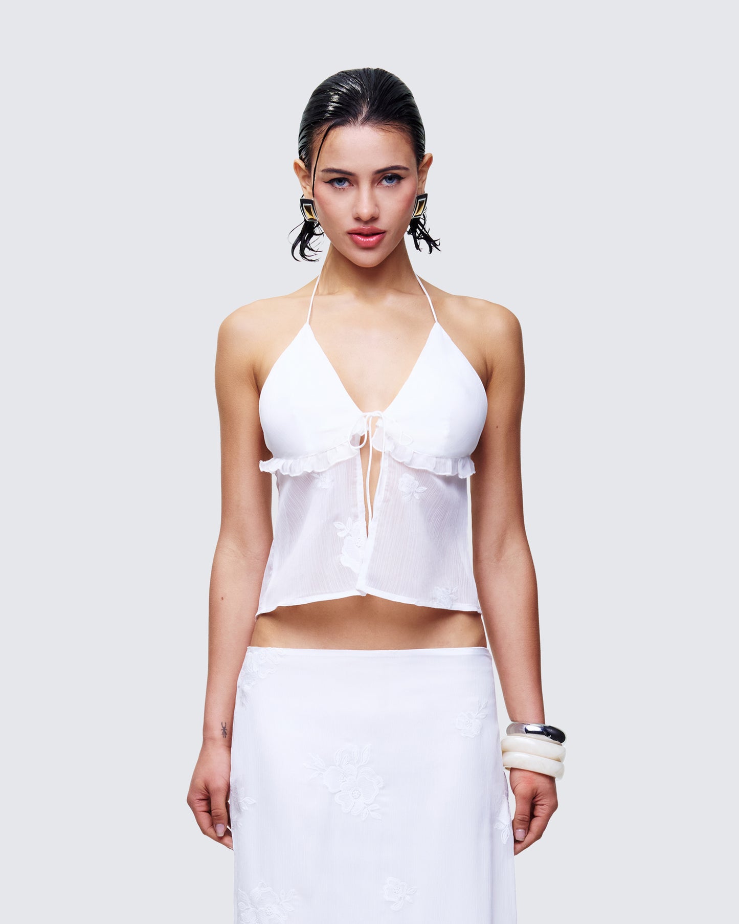 Isla Ivory Embroidered Halter Top