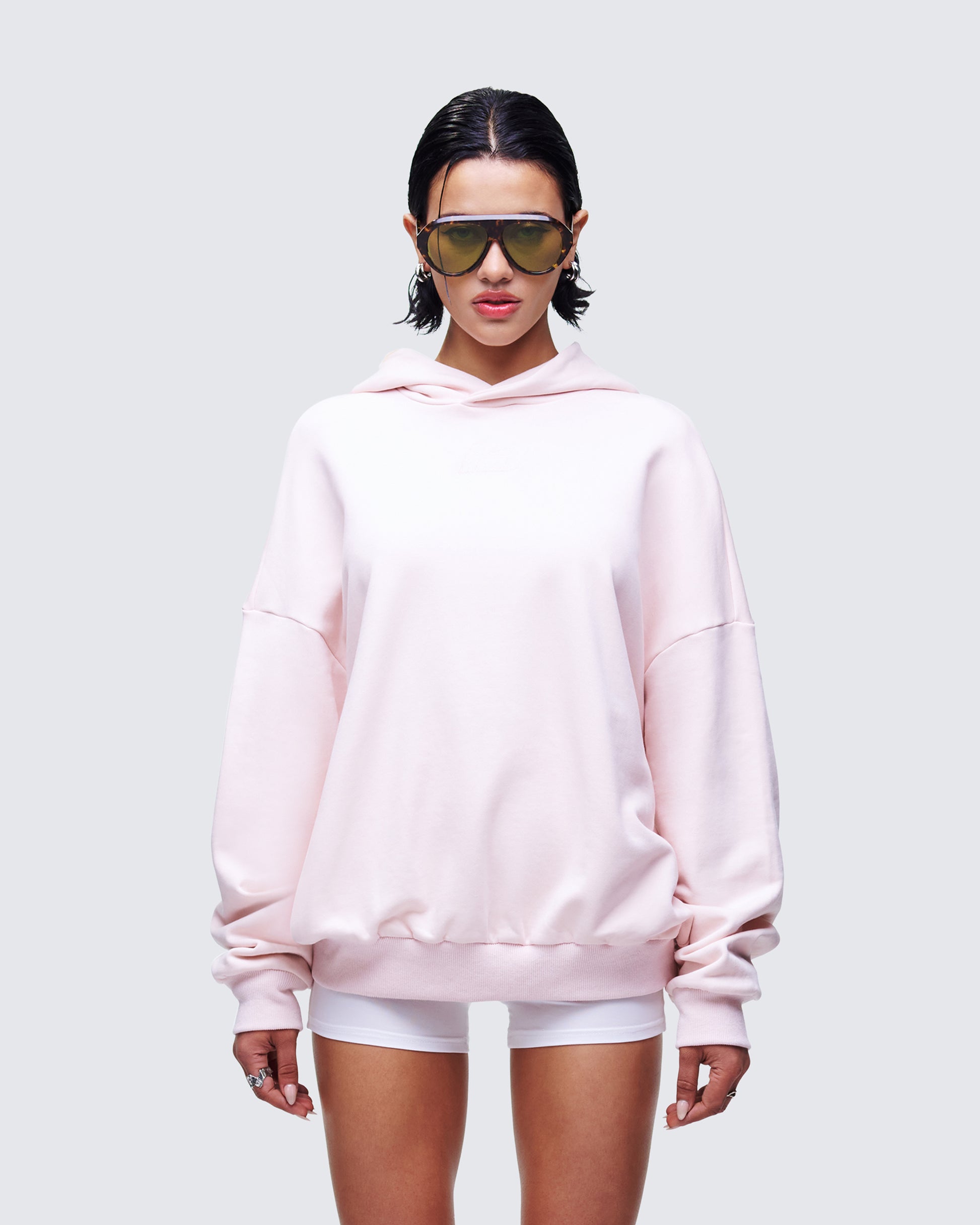 Azariah Stone Oversized Hoodie Top model front