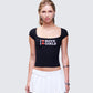 Zoya Black Slogan Scoop Neck Tee model front
