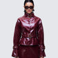 Matilde Plum Vegan Leather Buckle Detail Jacket model Front