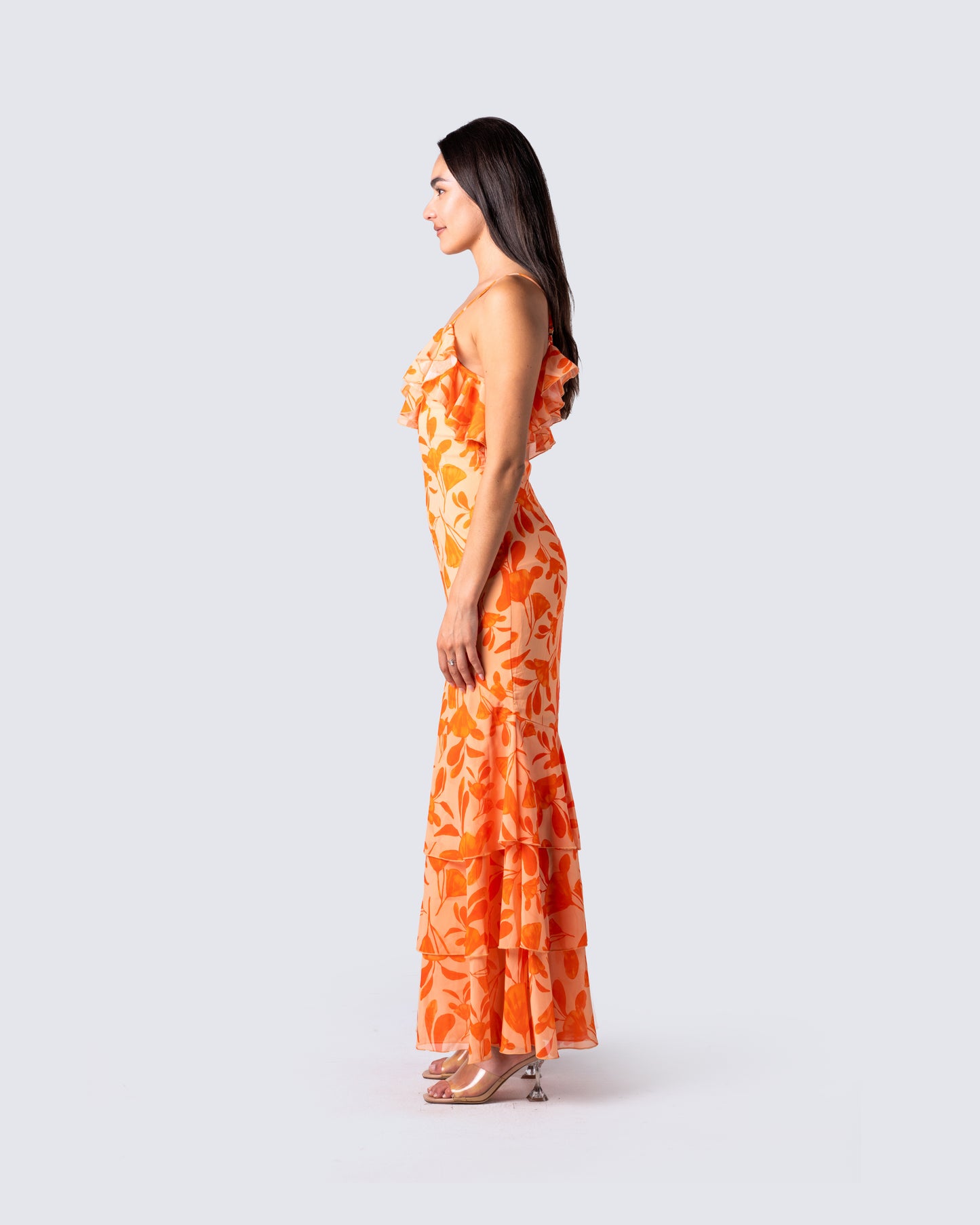 Olga Orange Flower Print Dress – FINESSE