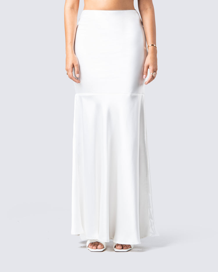 Minh White Satin Maxi Skirt