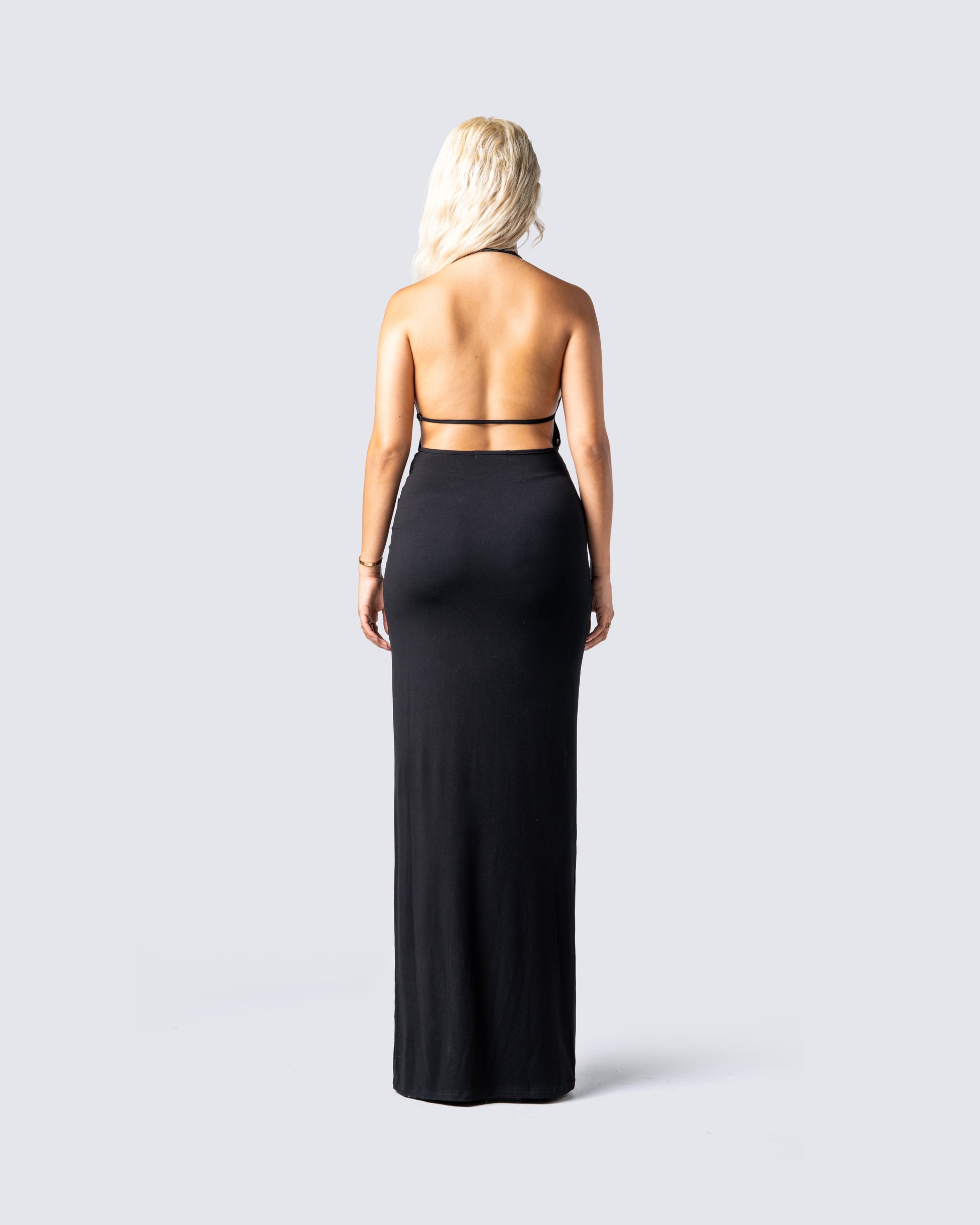 Black Halter Maxi Dress - Chain Detail Formal Gown FINESSE Black Halter Maxi Dress - Chain Detail Formal Gown FINESSE