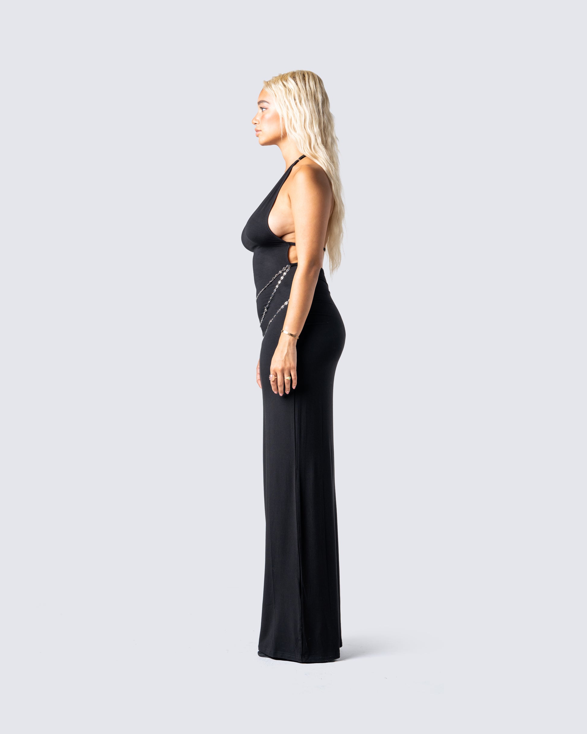 Black Halter Maxi Dress - Chain Detail Formal Gown FINESSE Black Halter Maxi Dress - Chain Detail Formal Gown FINESSE