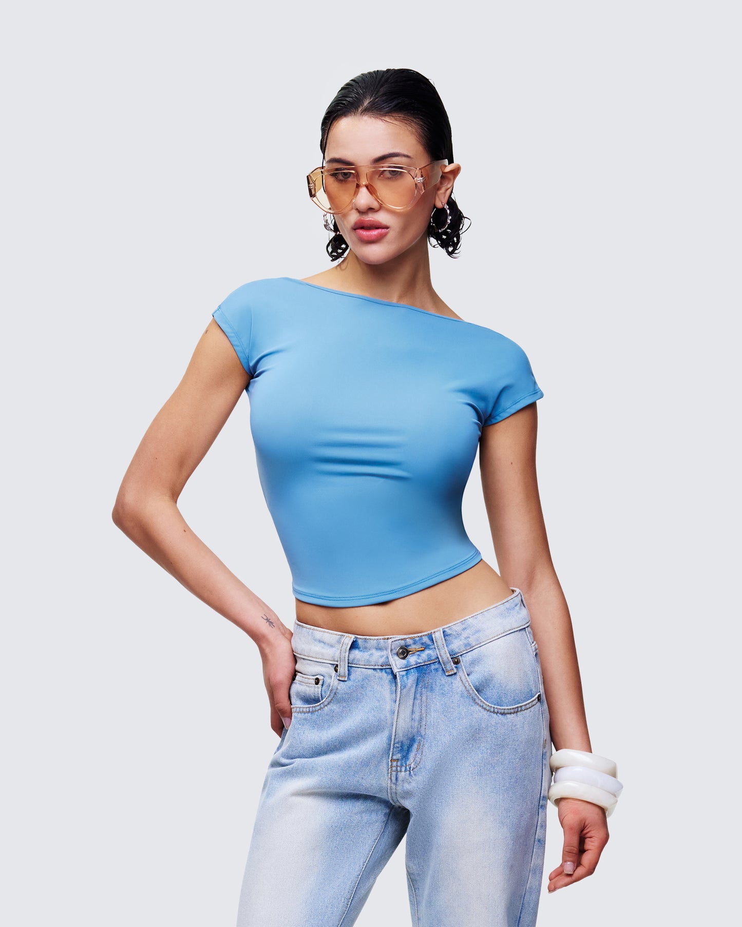 Caroline Blue Backless Top