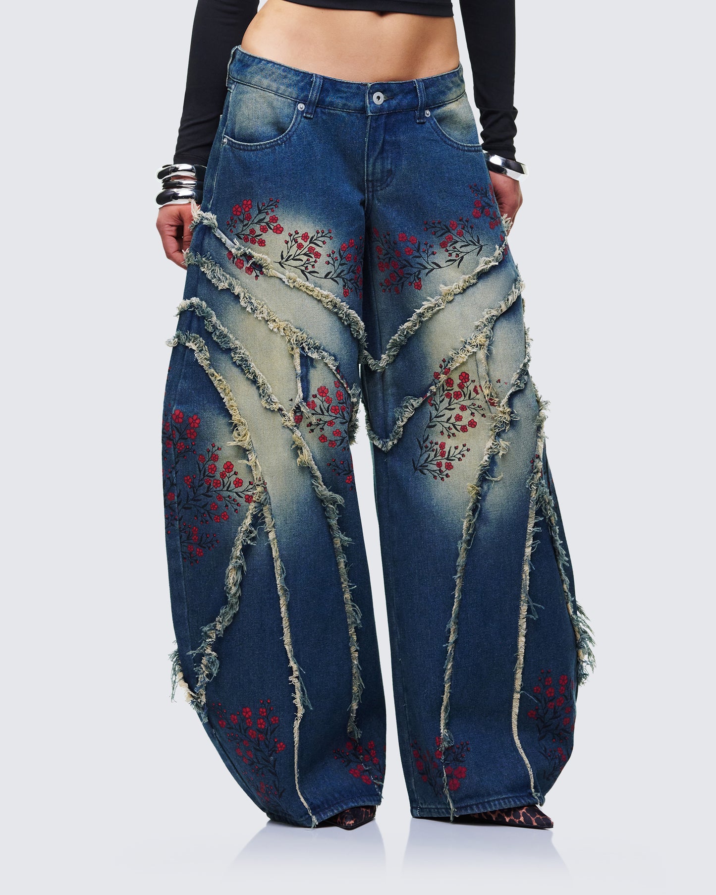 Dawn Blue Denim Floral Painted Jean