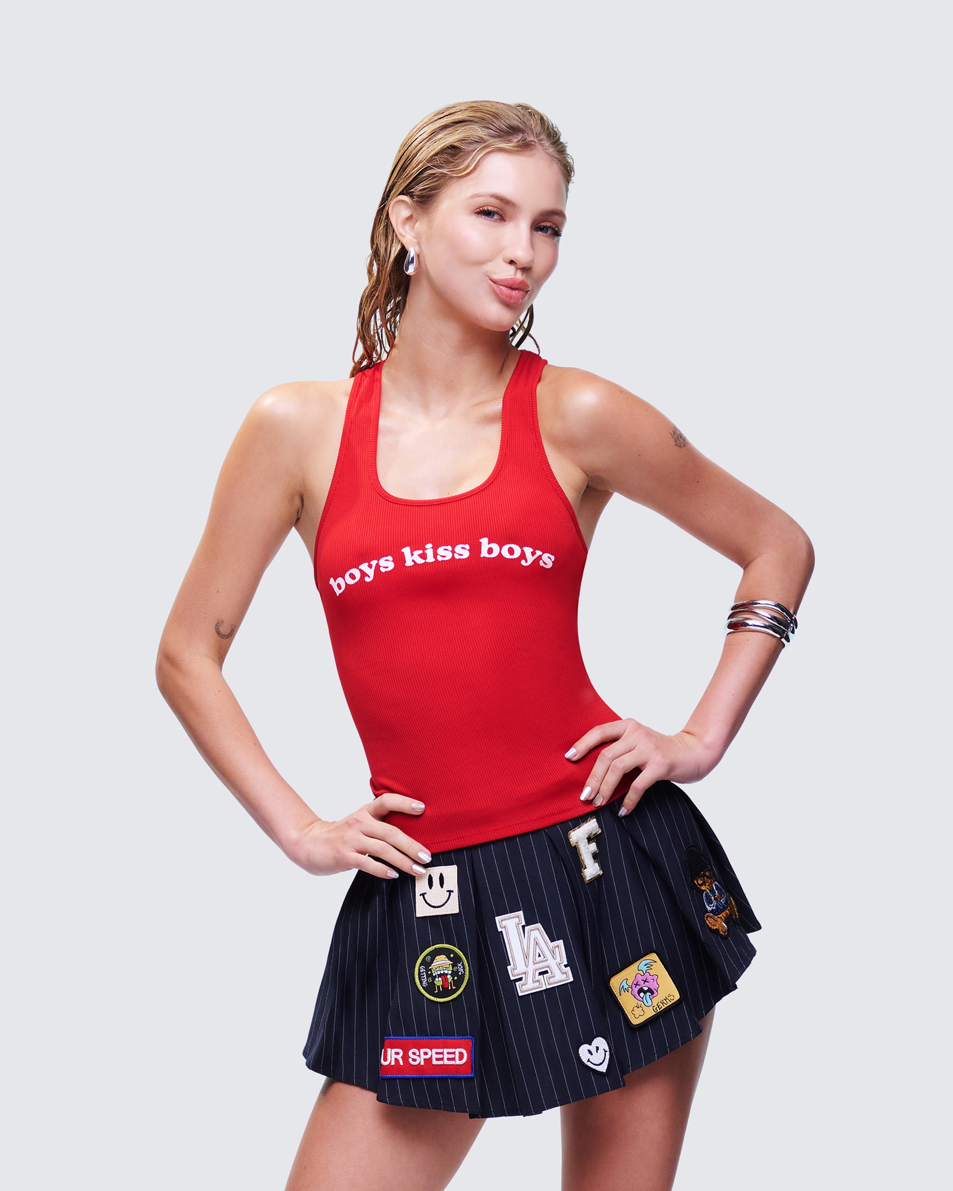 Noel Red Ribbed Slogan Tank