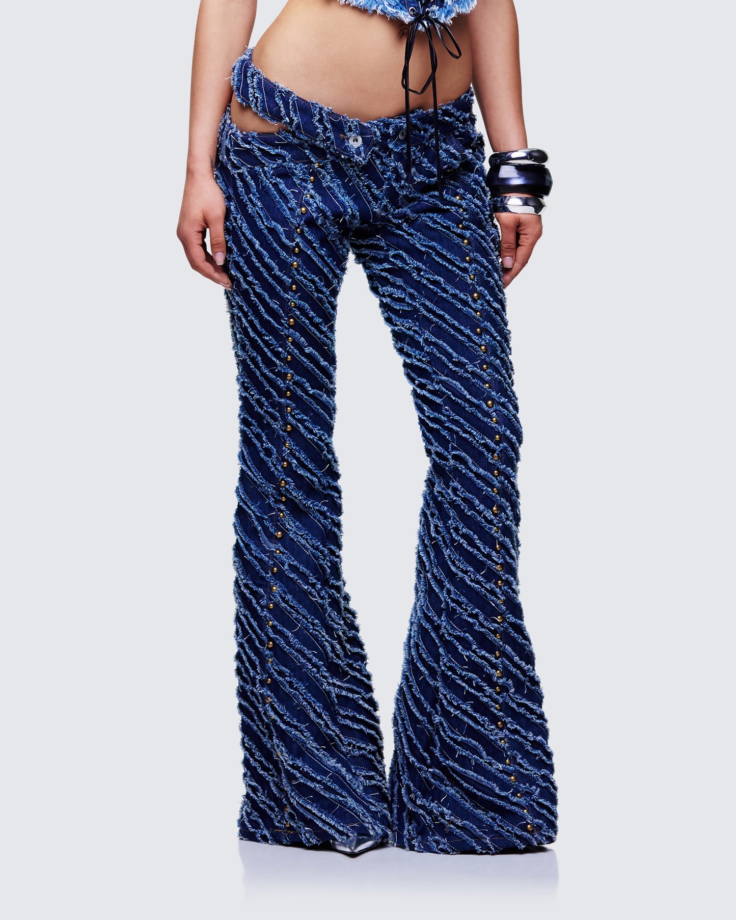 Aviv Blue Denim Studded Flared Jeans