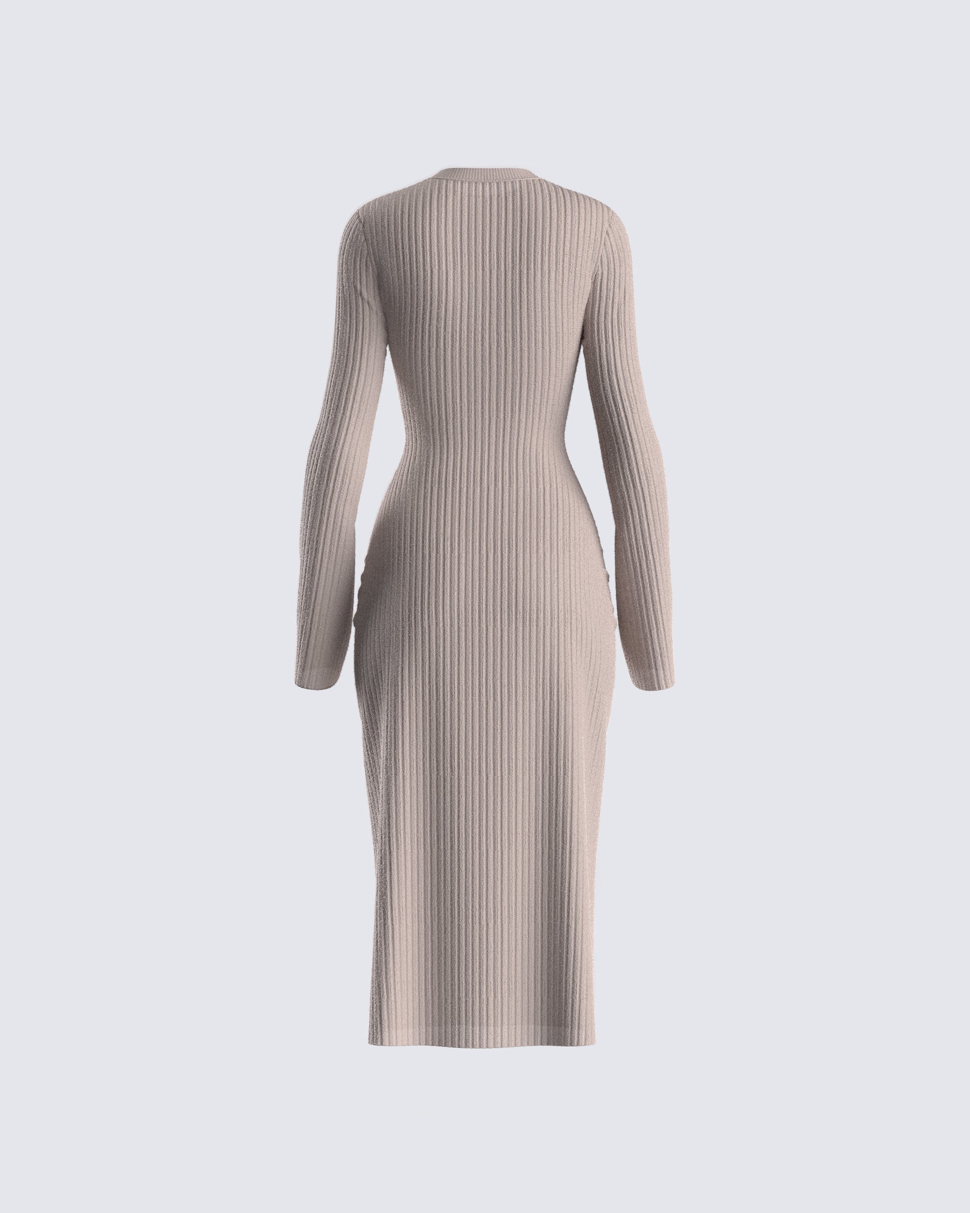 Taupe Ribbed Midi Dress - Long Sleeve Bodycon Knit FINESSE Taupe Ribbed Midi Dress - Long Sleeve Bodycon Knit FINESSE