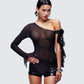 Sylphine Black Mesh Asymmetric Top