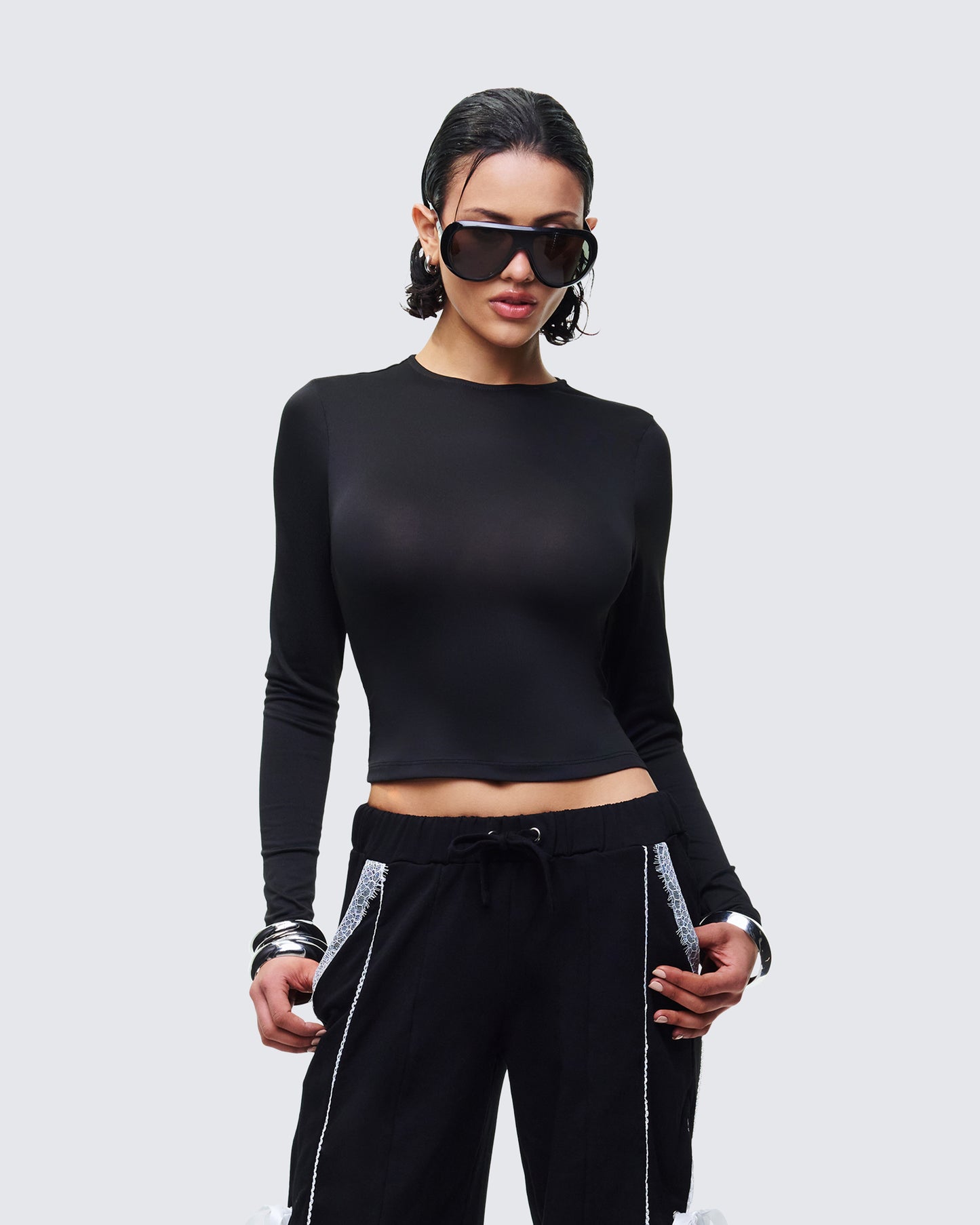 Vivi Black Jersey Long Sleeve Top