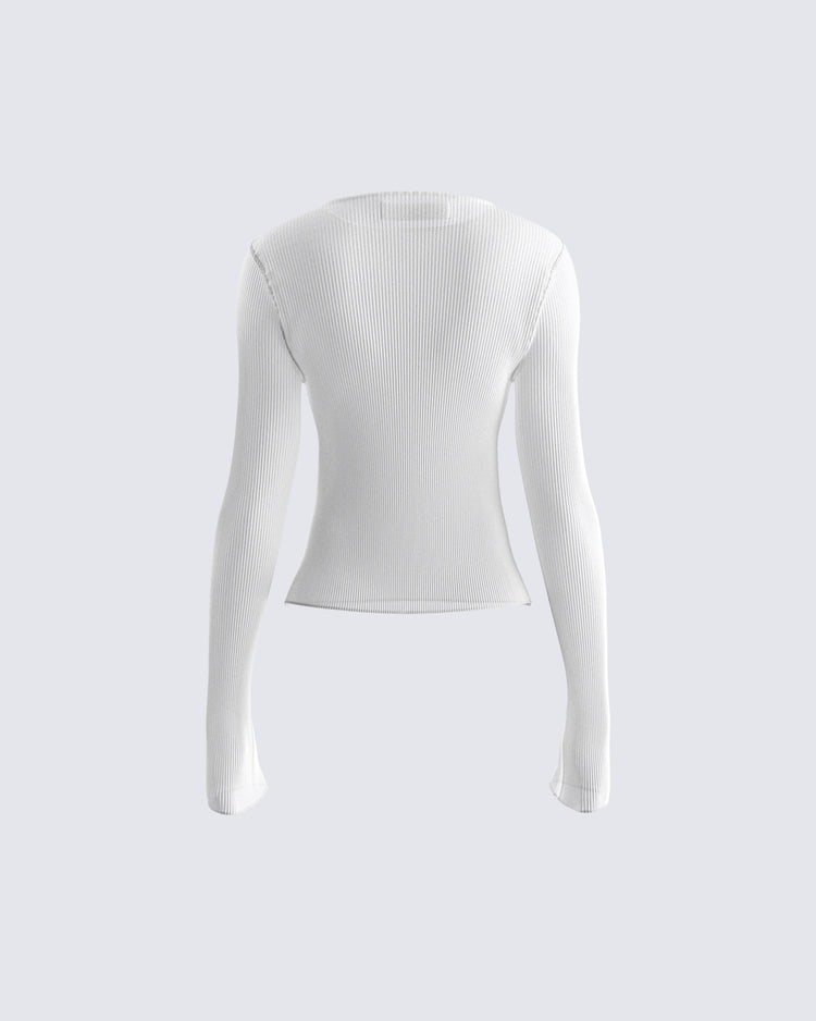 Emil White Plisse Long Sleeve Top