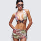 Cece Brown Printed Halterneck Top