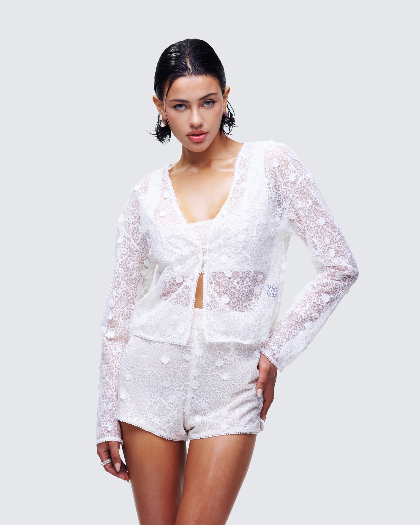 Keturah White Embroidered Lace Cardigan