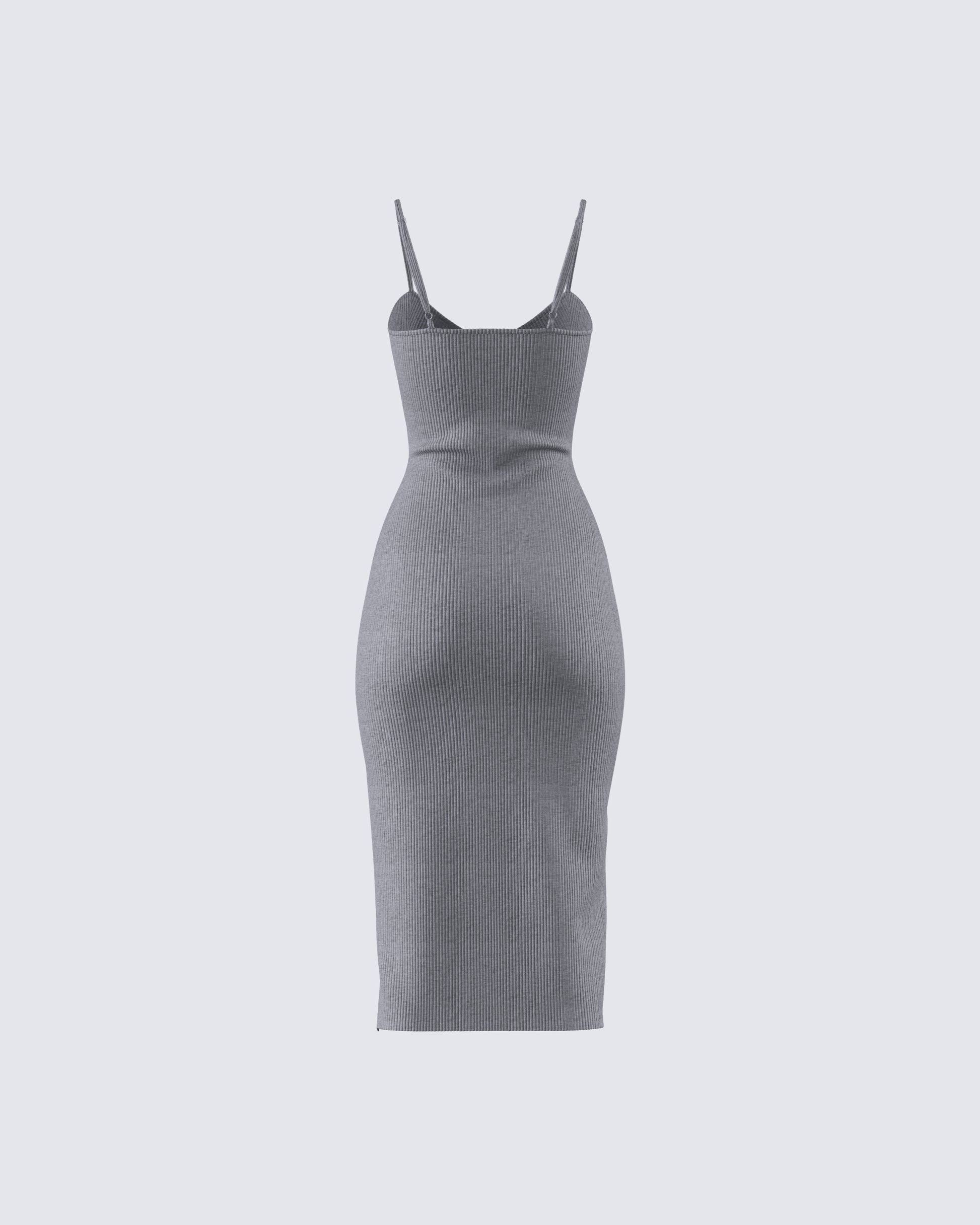 Grey Ribbed Sweater Dress - Bodycon Midi Slit FINESSE Grey Ribbed Sweater Dress - Bodycon Midi Slit FINESSE