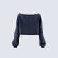 Cory Navy Long Sleeve Crop Top